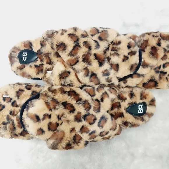 NEW BP. Bundle Of Two Sophie Brown Leopard Faux Fur Criss Cross Slippers S131 - Picture 1 of 9
